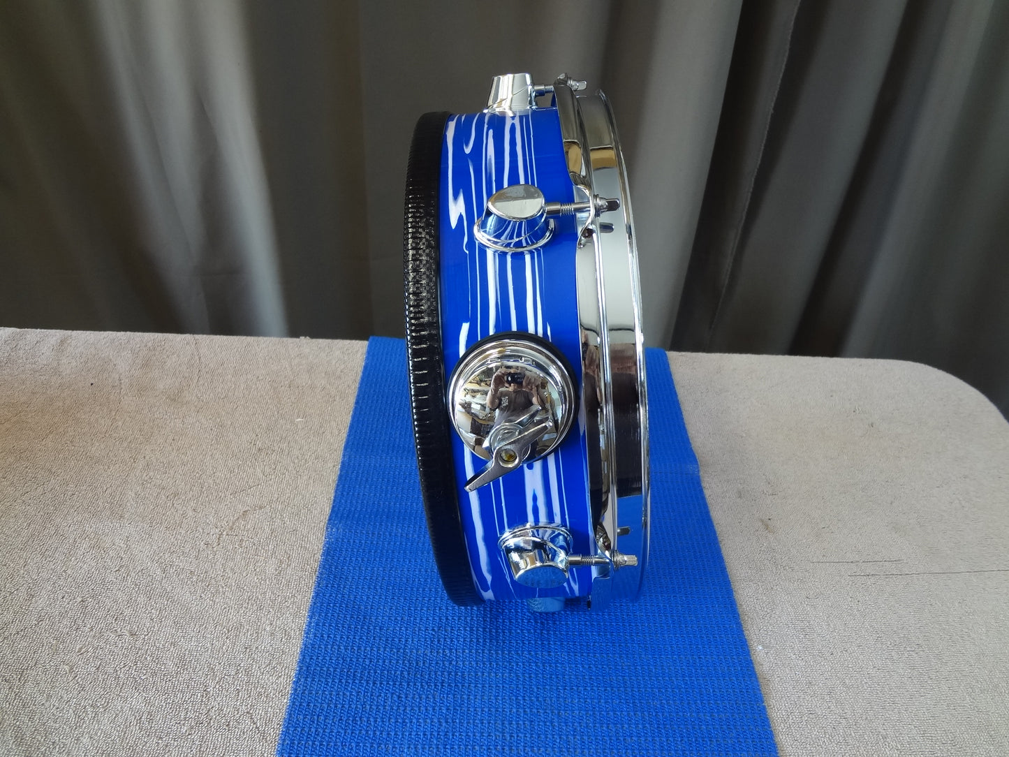 NEW 12'' CUSTOM ELECTRONIC SNARE DRUM - BLUE/WHITE STRIPE