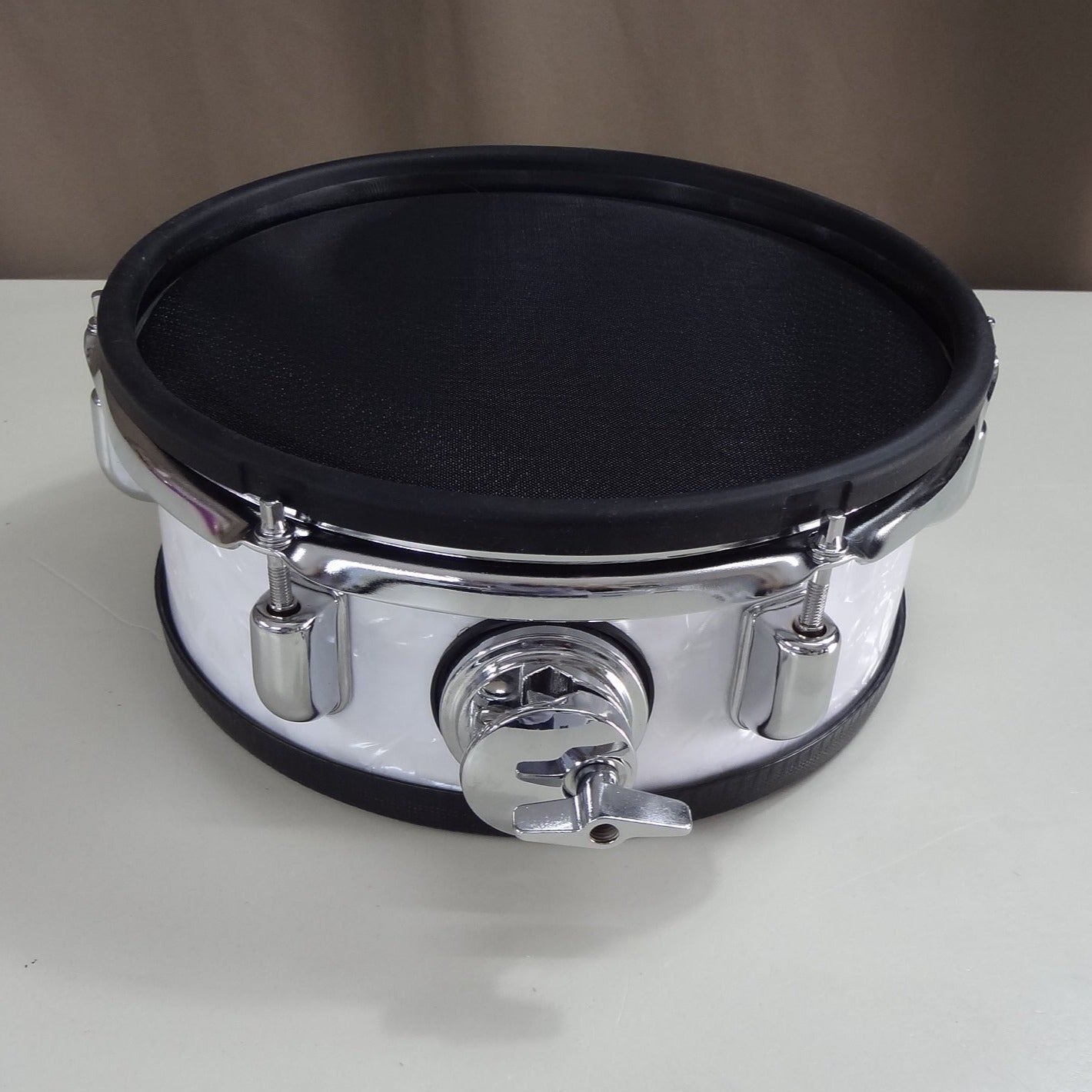 New 10 Inch Custom Electronic Snare Drum - White Pearl - Tin Chrome Lugs