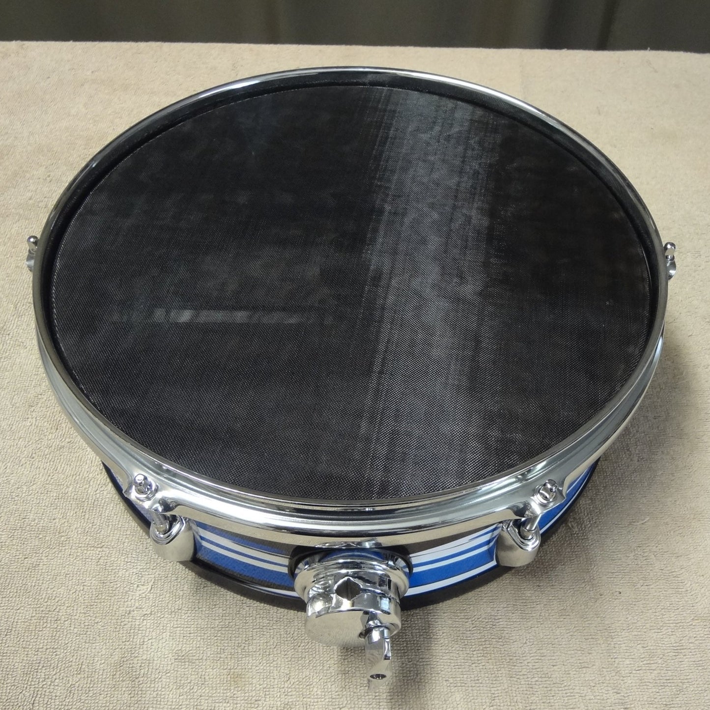 New 12 Inch Custom Electronic Snare Drum - Blue/White/Black Stripe