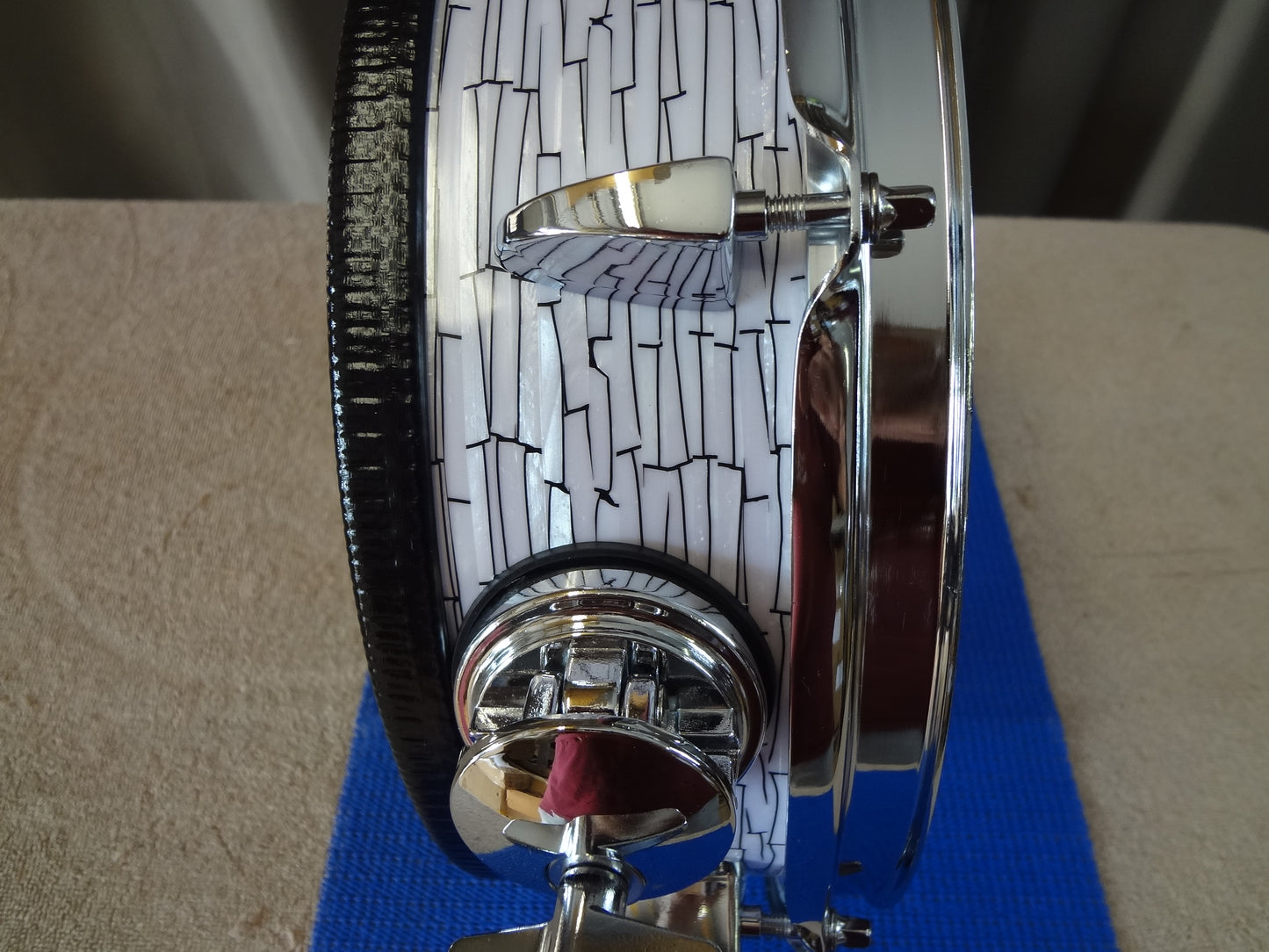 New 12 Inch Custom Electronic Snare Drum - White/Black Etch