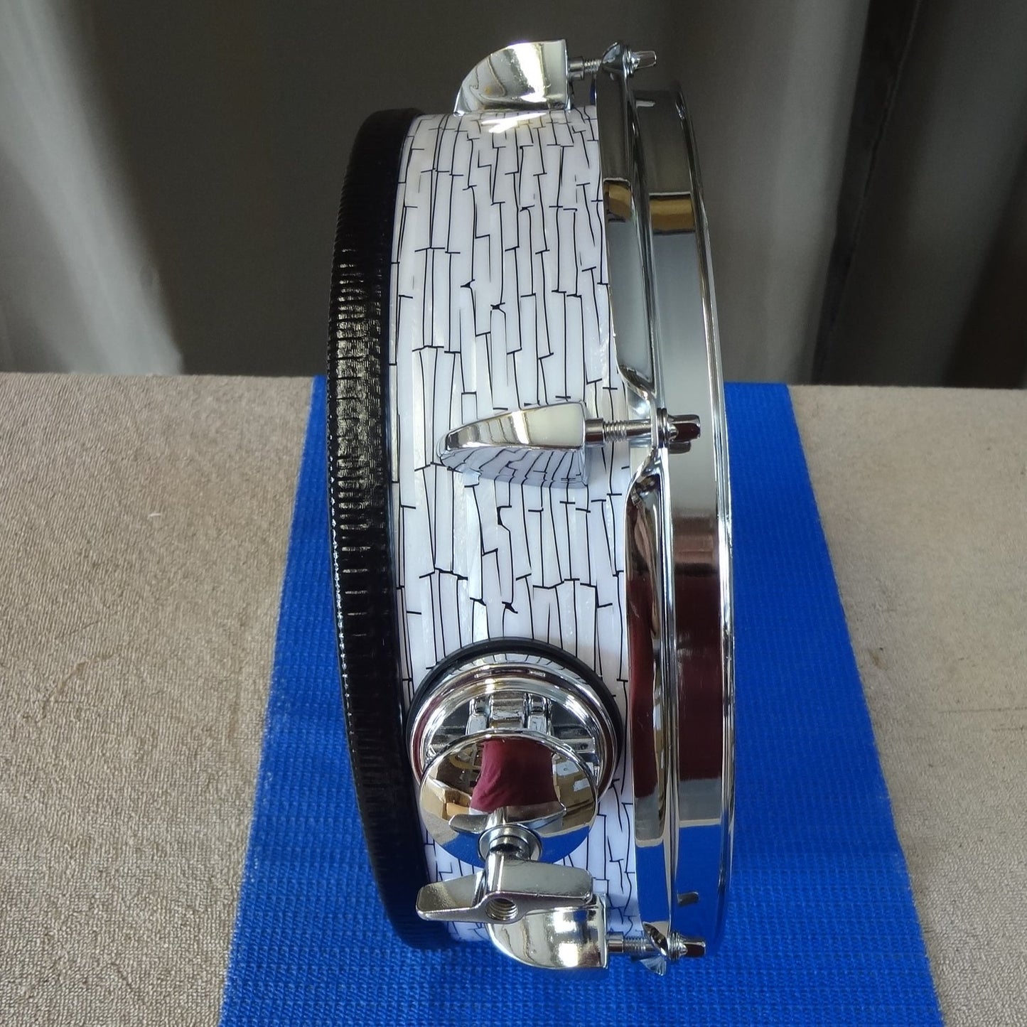 New 12 Inch Custom Electronic Snare Drum - White/Black Etch