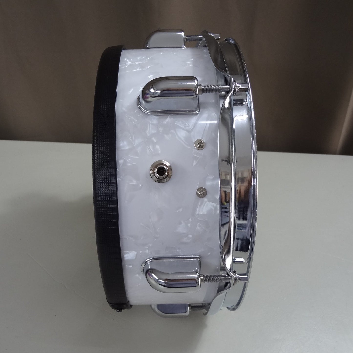 New 10 Inch Custom Electronic Snare Drum - White Pearl - Tin Chrome Lugs.