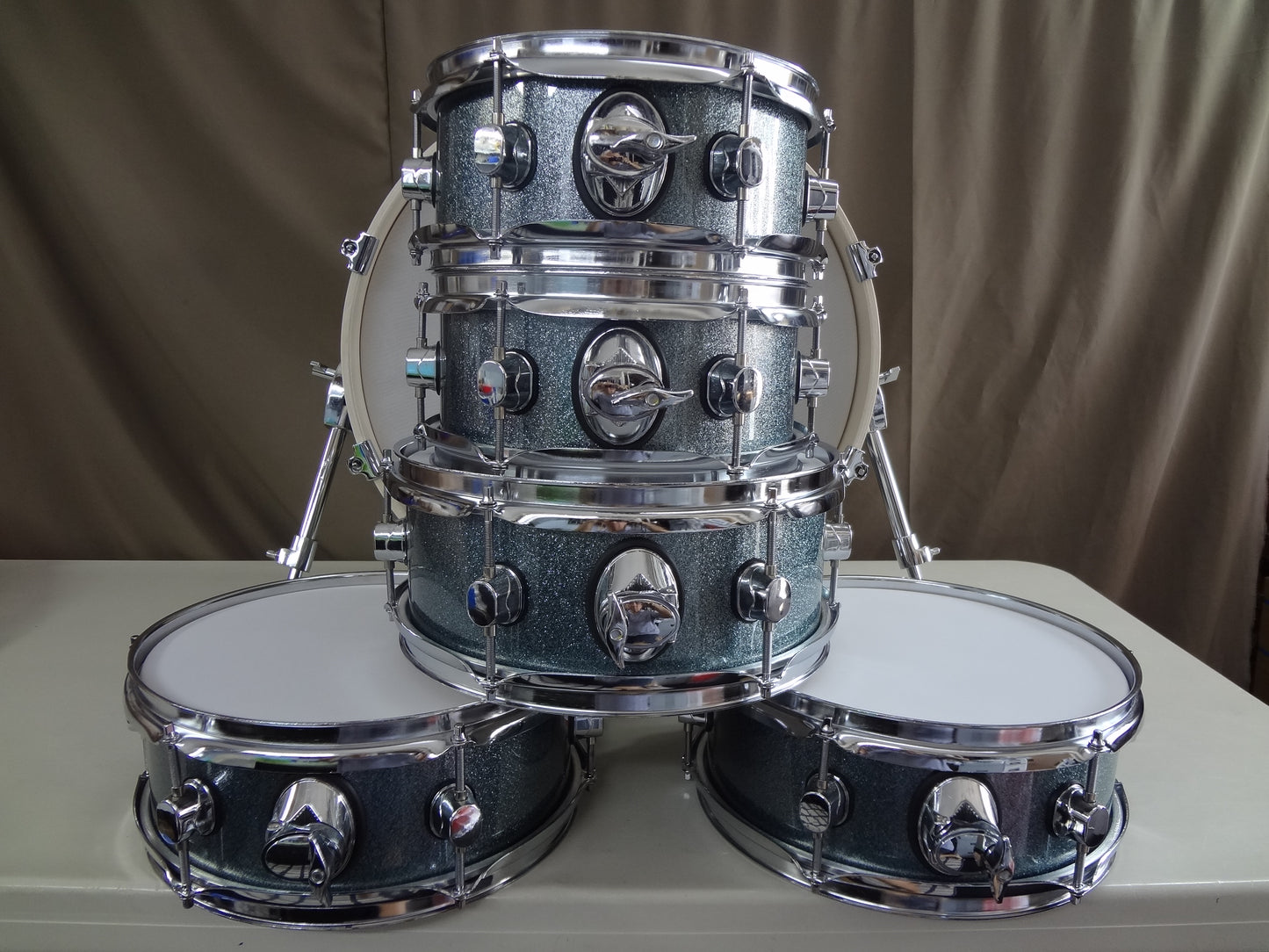 NEW 6 PIECE CUSTOM ELECTRONIC DRUM SHELL PACK - TEAL SPARKLE