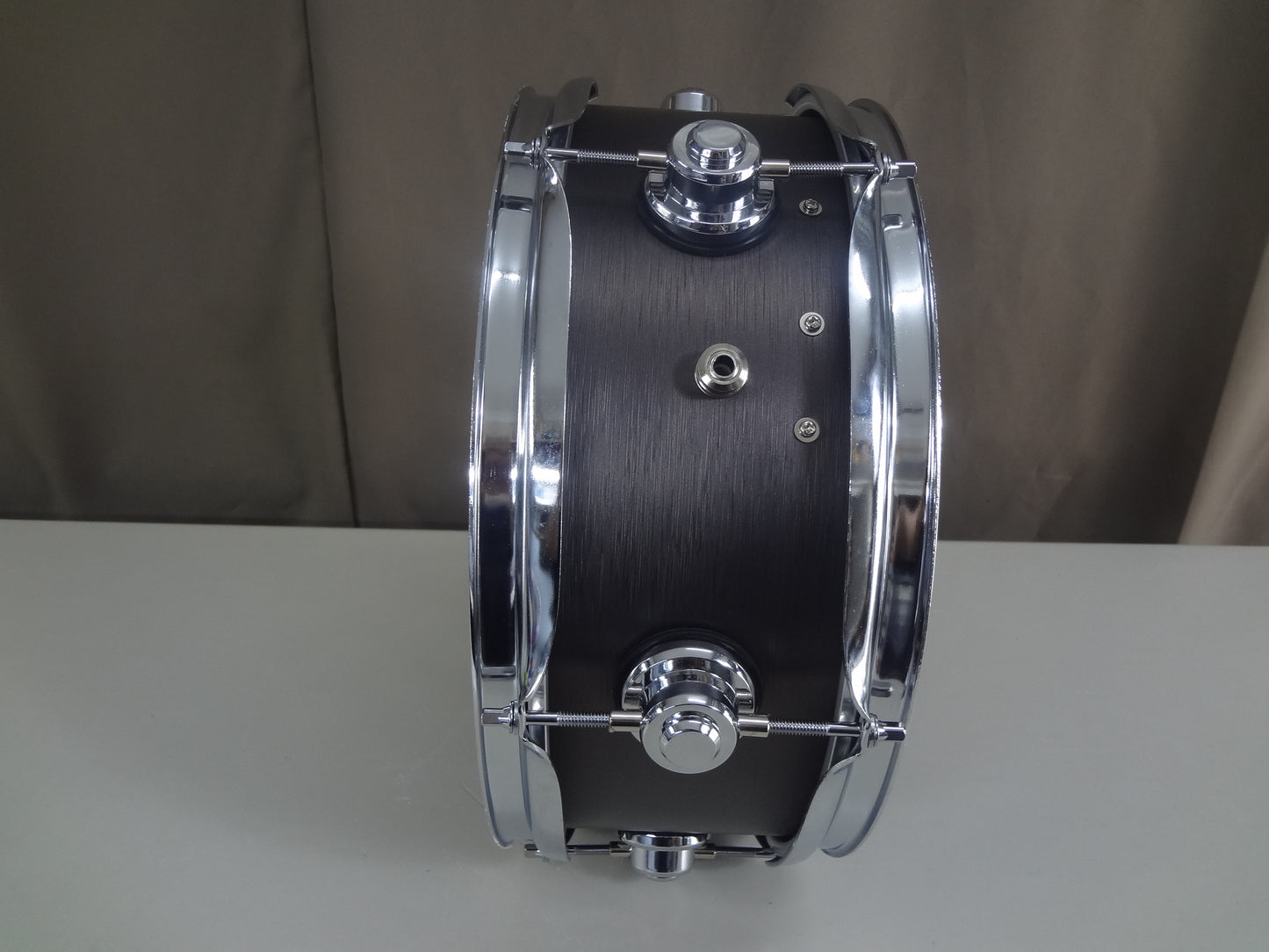 New 13 Inch Custom Electronic Snare Drum - Black Brushed Metal wrap.