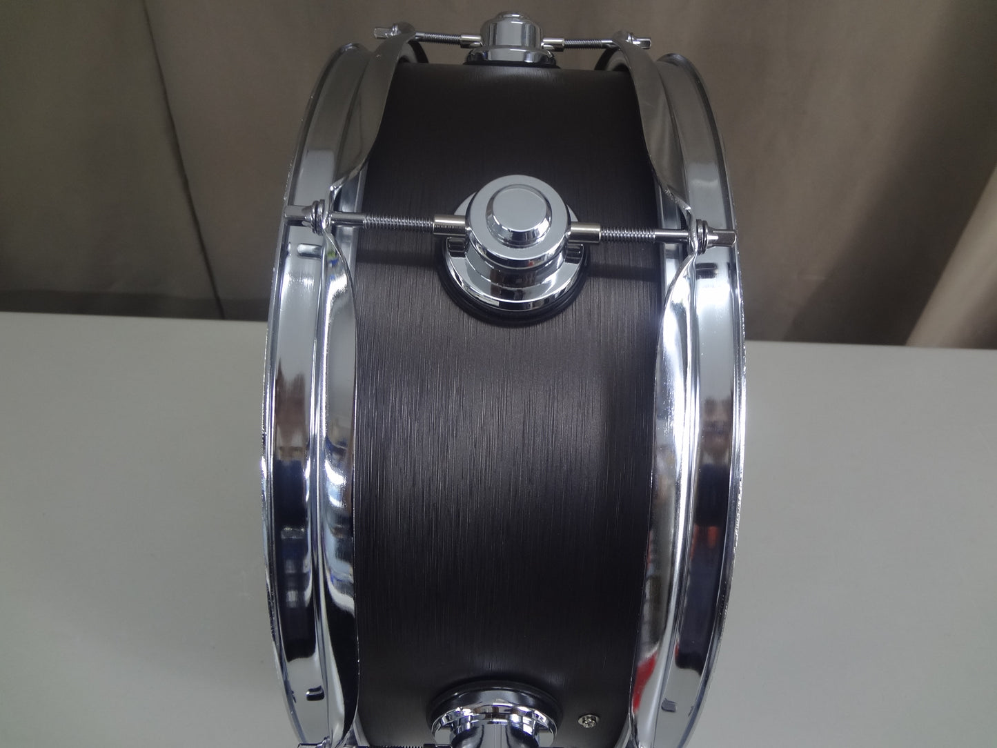 New 13 Inch Custom Electronic Snare Drum - Black Brushed Metal wrap.
