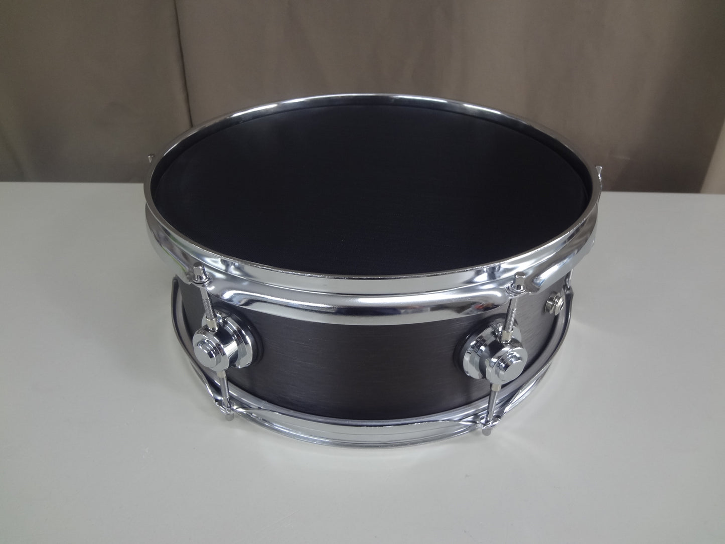 New 13 Inch Custom Electronic Snare Drum - Black Brushed Metal wrap.