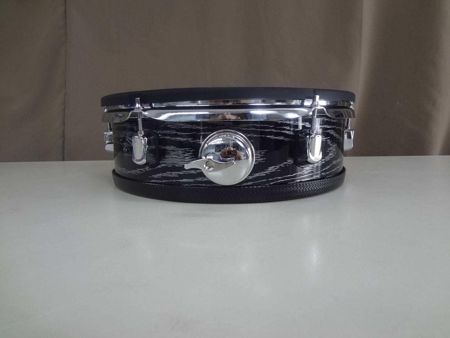 New 13 Inch Custom Electronic Snare Drum - Black/Silver Woodgrain