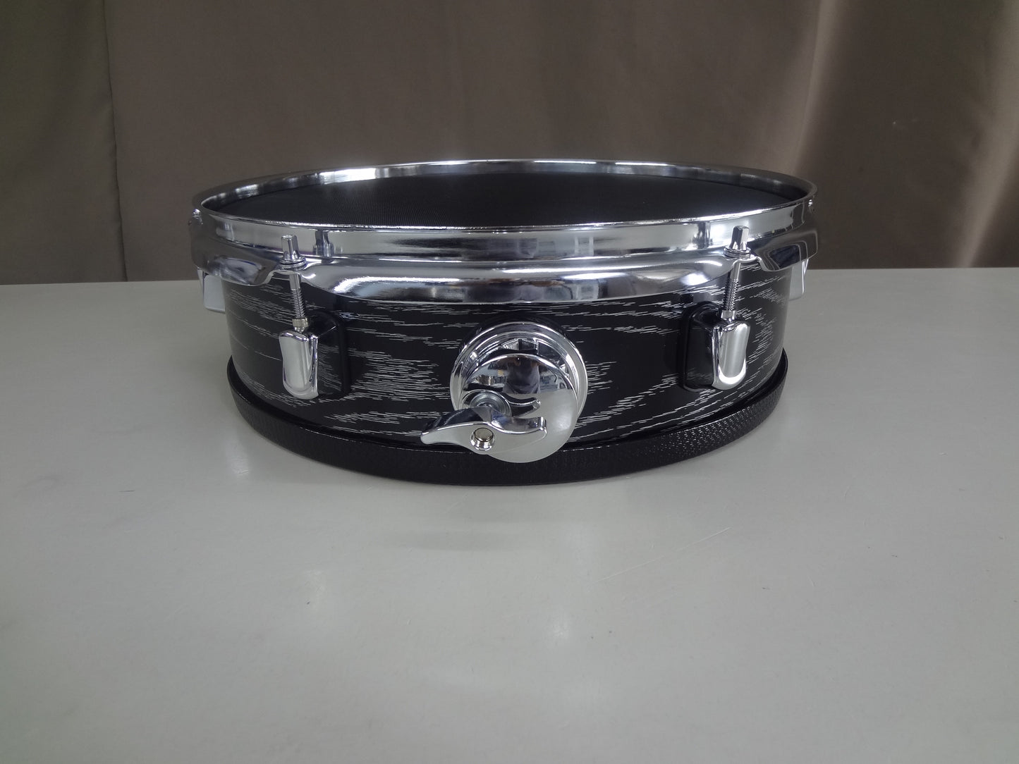 New 13 Inch Custom Electronic Snare Drum - Black/Silver Woodgrain