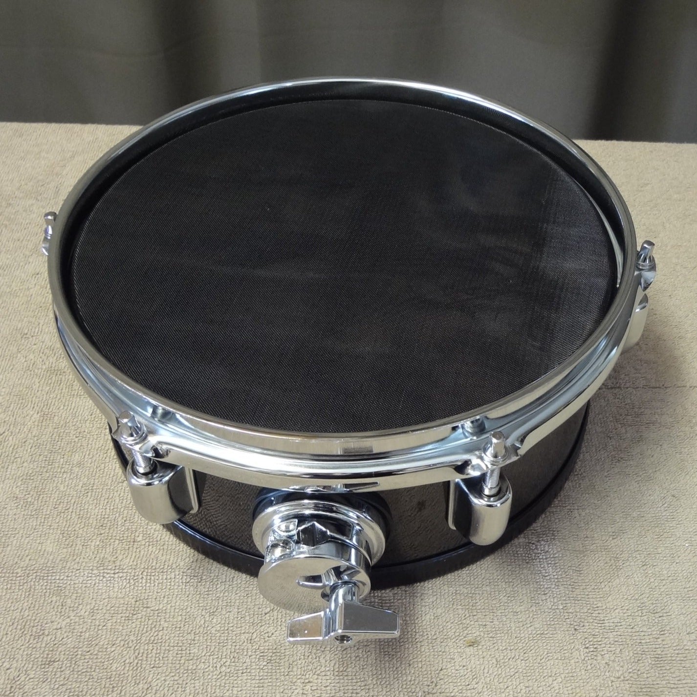 New 10 Inch Custom Electronic Snare Drum - Black Mono - Tin Chrome Lugs