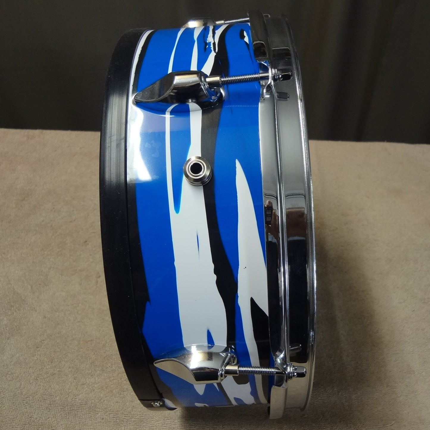 New 12 Inch Custom Electronic Snare Drum - Blue/White/Black Stripe