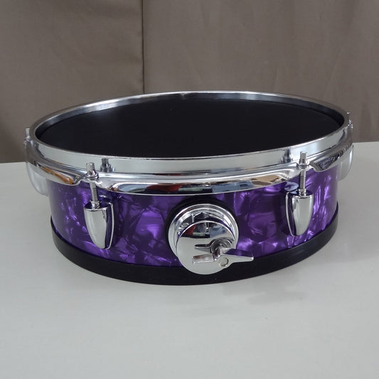 Profile view of 12 inch custom electronic snare drum purple pearl wrap
