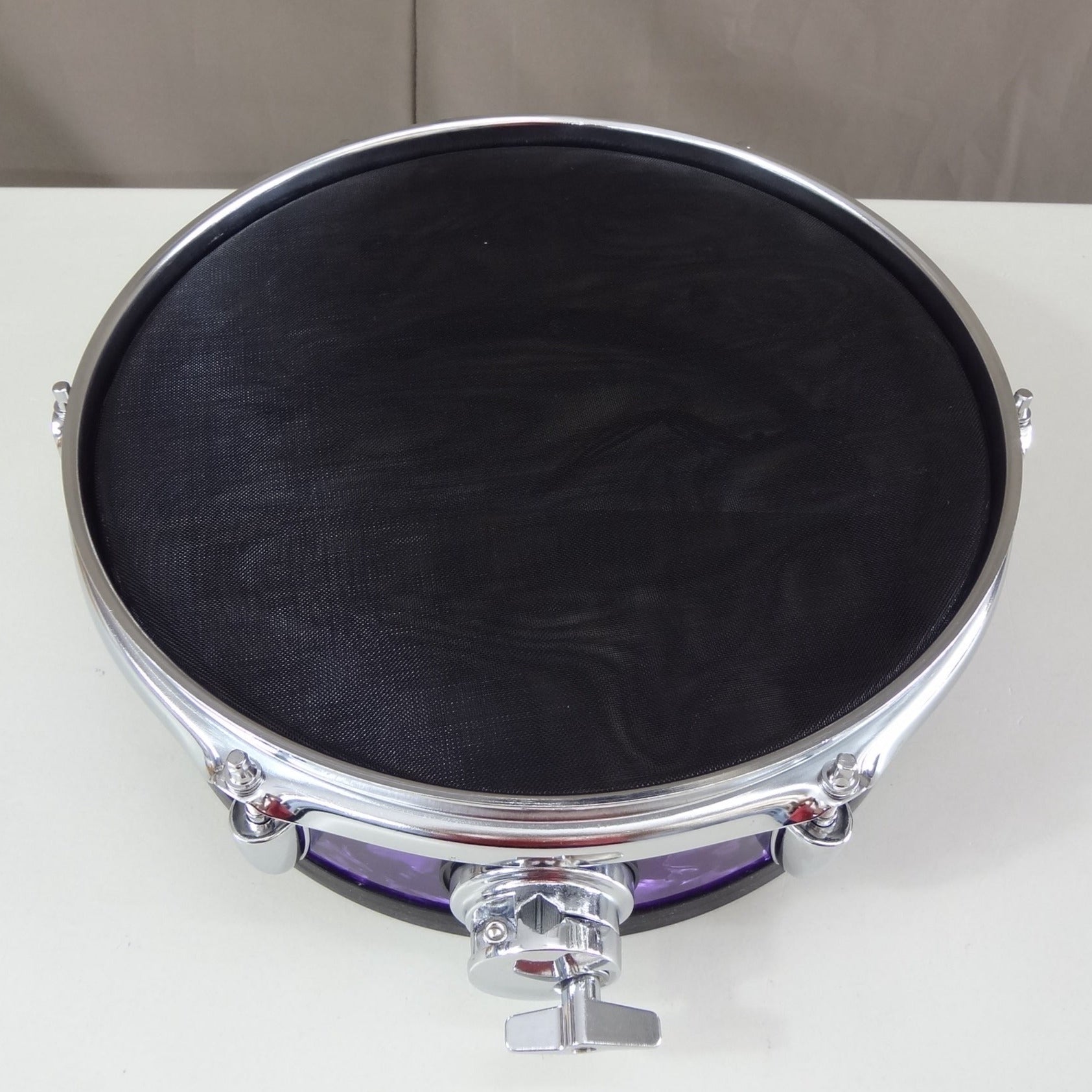 Top Down view of 12 inch custom electronic snare drum purple pearl wrap