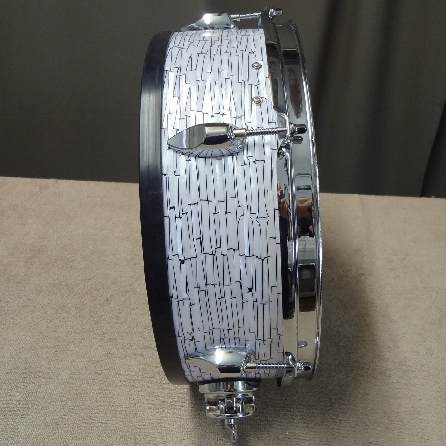 New 13 Inch Custom Electronic Snare Drum - White/Black Etch